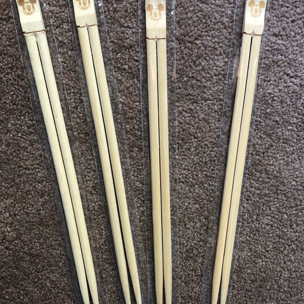 4 sets Disney Aulani Natural Bamboo Chopsticks with Character Tops